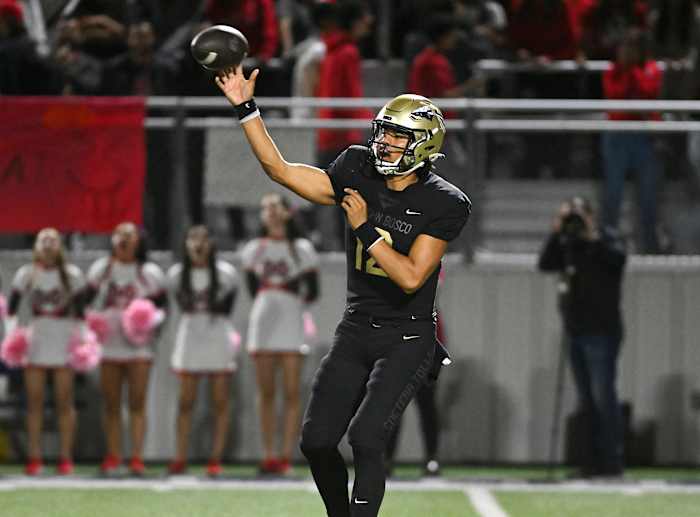 St. John Bosco quarterback Caleb Sanchez threw for 112 yards and one touchdown but no interceptions.